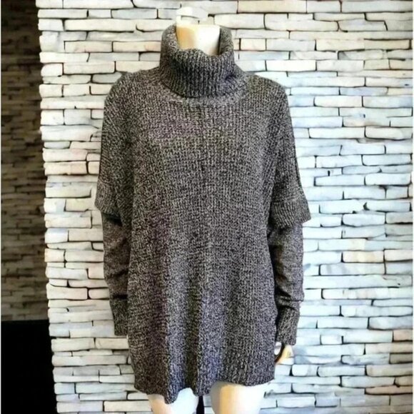 ALYA boxy oversized black cable knit cowl neck sweater women size medium - Picture 5 of 15